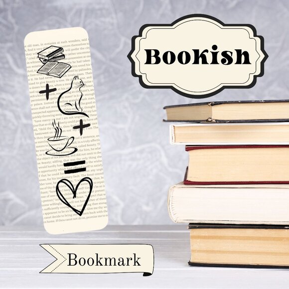 Books Cats Coffee Book Page Bookmark, Bookish, Bookmarks - Picture 1 of 2